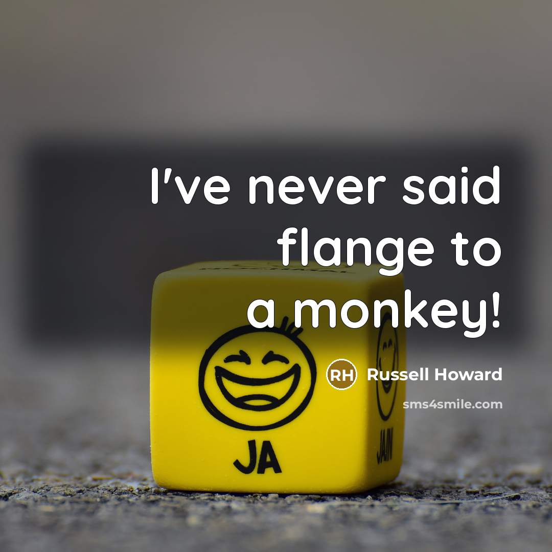 “I've never said flange to a monkey!…” quote by Russell Howard