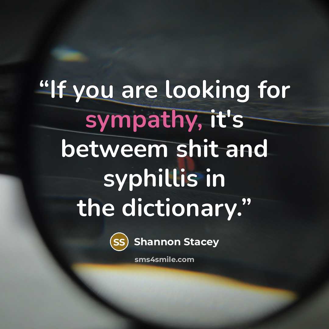 “If you are looking for sympathy, it's betweem shit and syphillis in the dictionary.” quote by Shannon Stacey