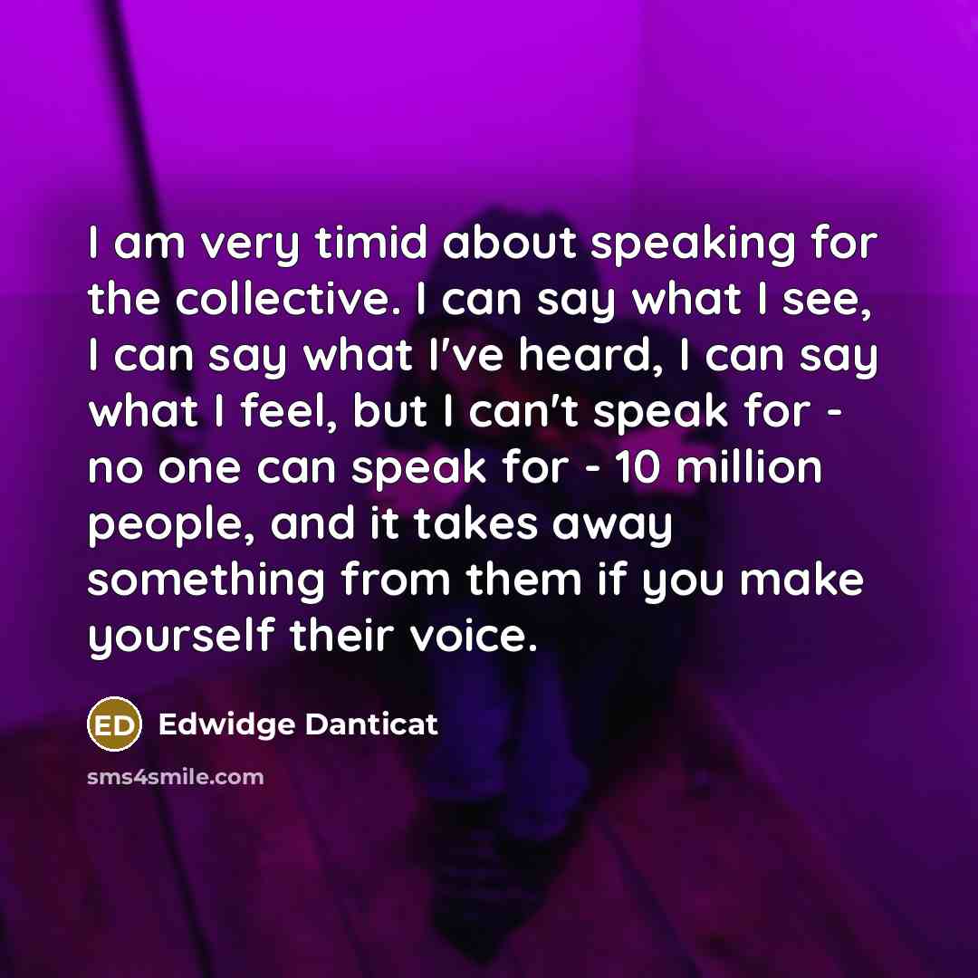 “I am very timid about speaking for the collective. I…” quote by Edwidge Danticat