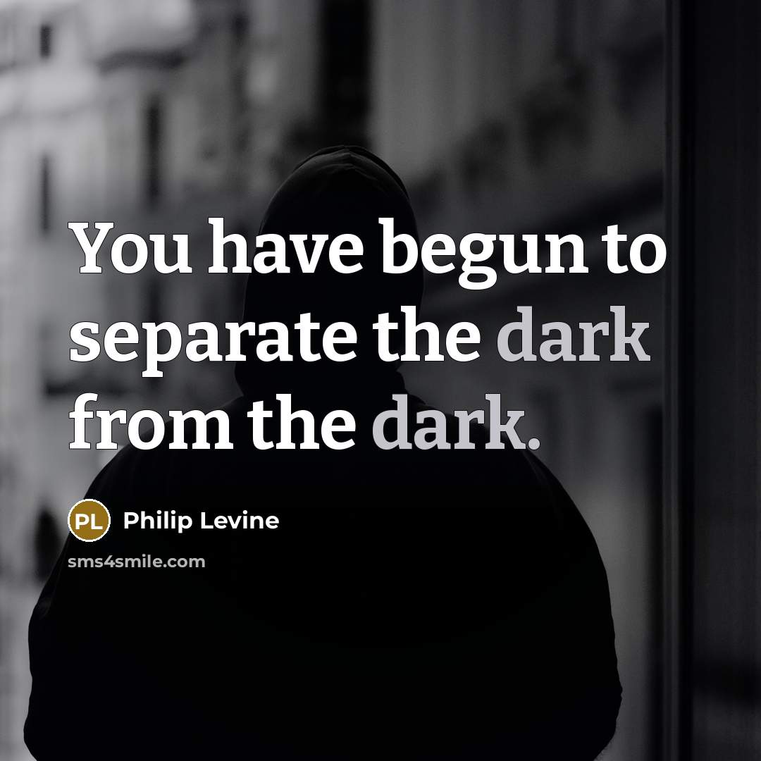 “You have begun to separate the dark from the dark.…” quote by Philip Levine