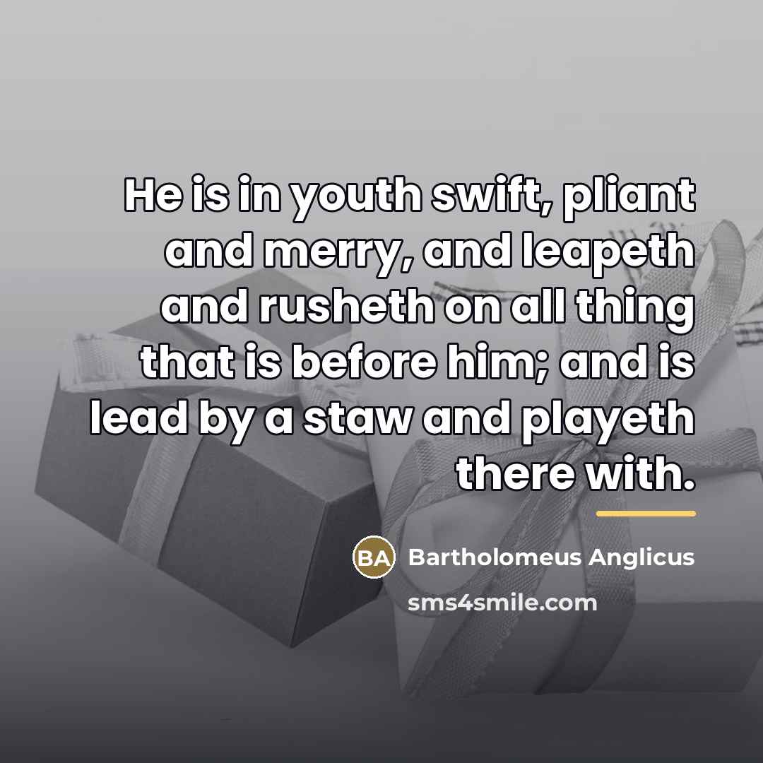 “He is in youth swift, pliant and merry, and leapeth…” quote by Bartholomeus Anglicus