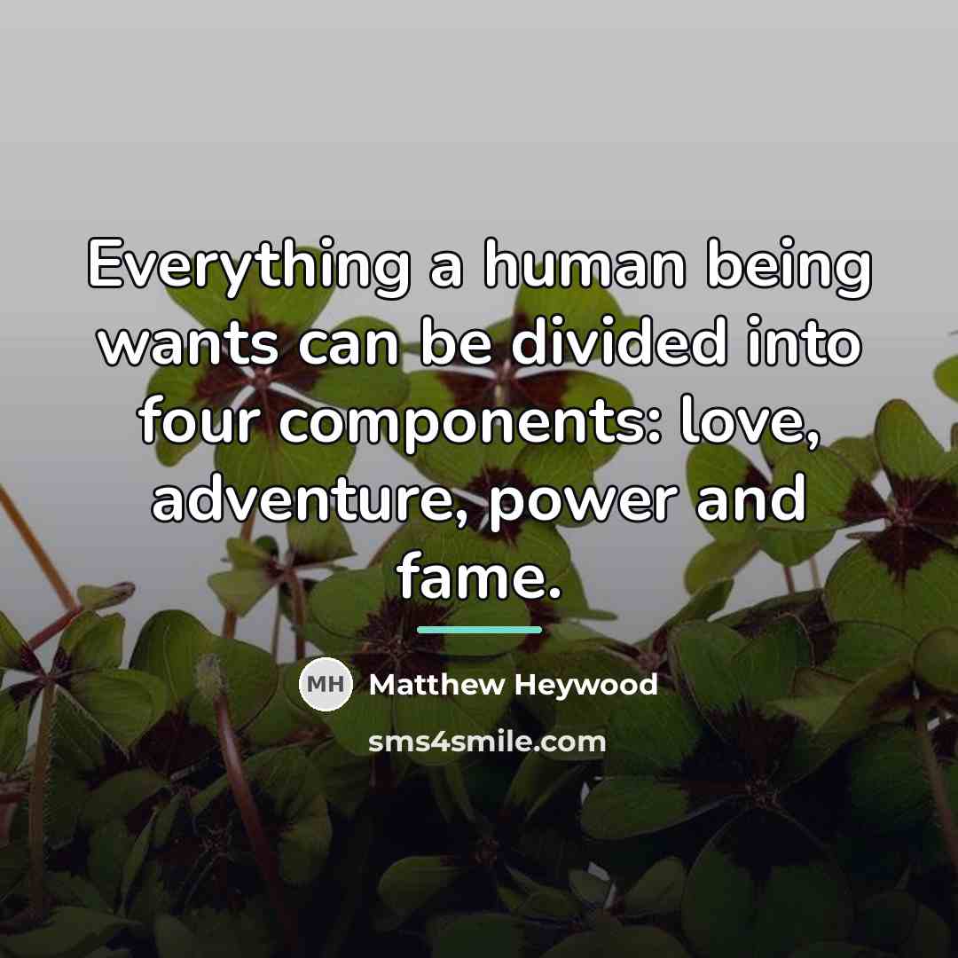 “Everything a human being wants can be divided into four…” quote by Matthew Heywood