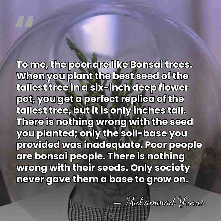 To me, the poor are like Bonsai trees. When you plant the&hellip; - Muhammad Yunus