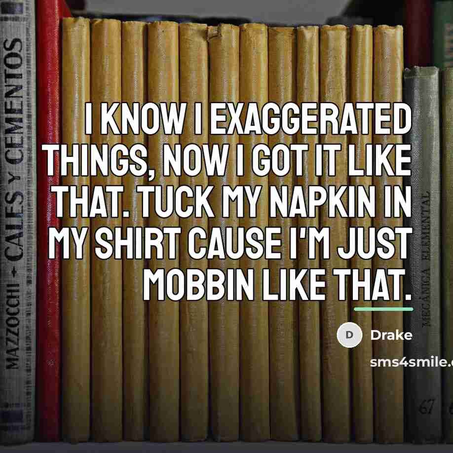 “I know I exaggerated things, now I got it like…” quote by Drake