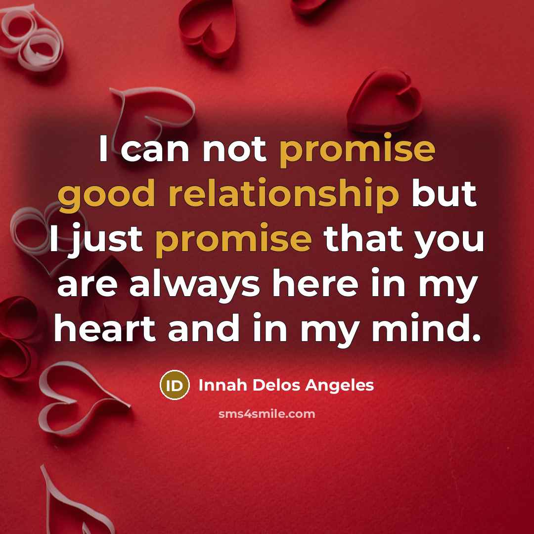 “I can not promise good relationship but I just promise that you are always here in my heart and in my mind.” quote by Innah Delos Angeles