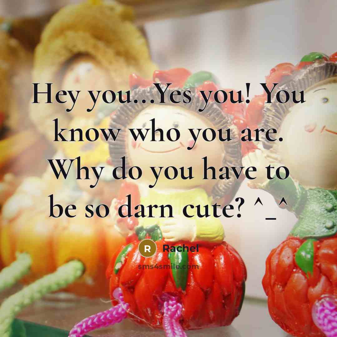 “Hey you...Yes you! You know who you are. Why do you have to be so darn cute? ^_^” quote by Rachel
