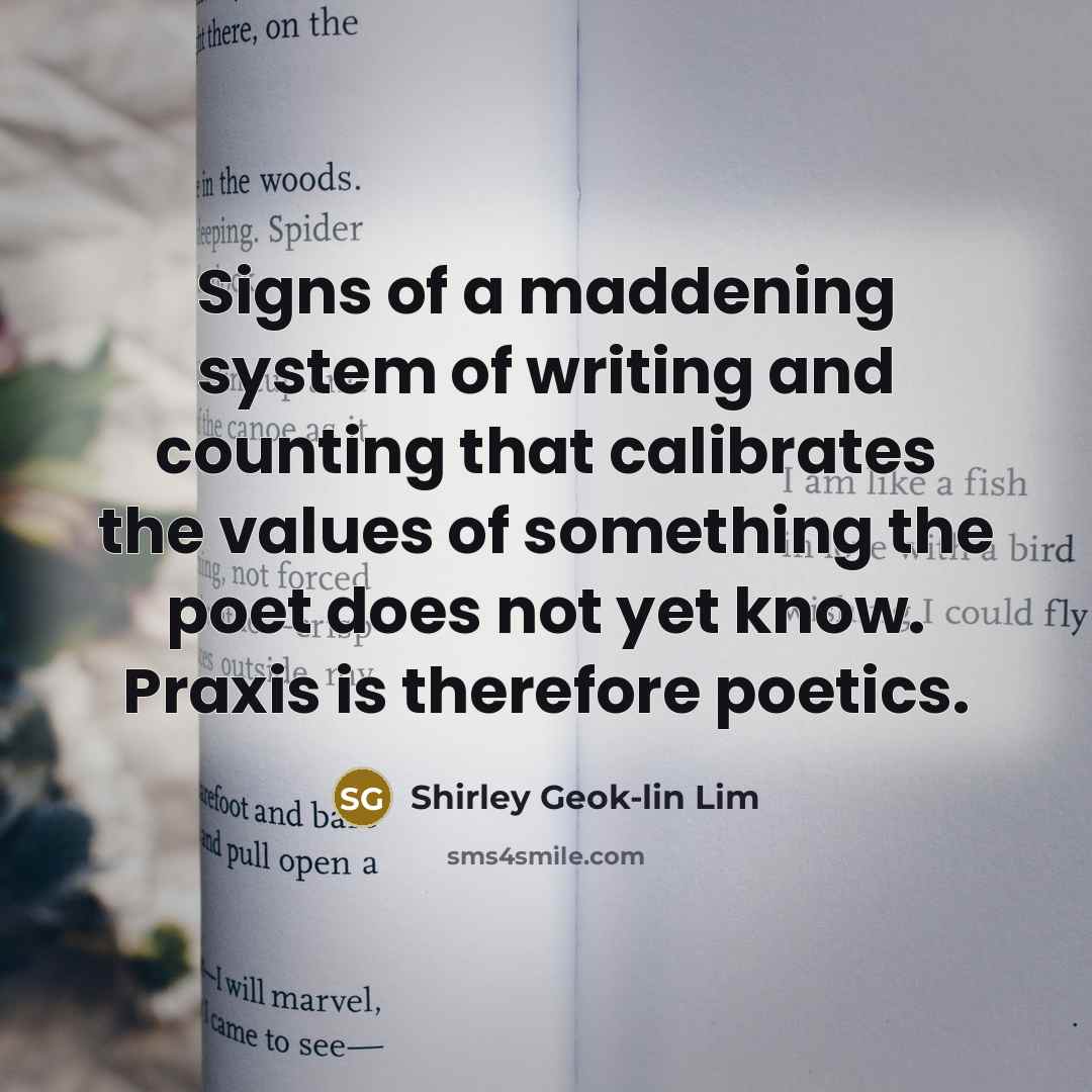 “Signs of a maddening system of writing and counting that…” quote by Shirley Geok-lin Lim