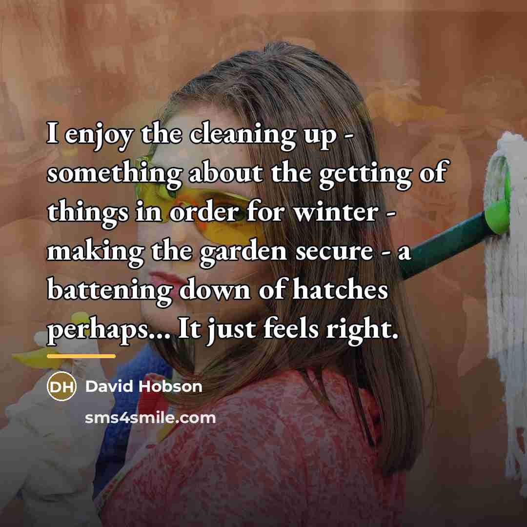 “I enjoy the cleaning up - something about the getting…” quote by David Hobson