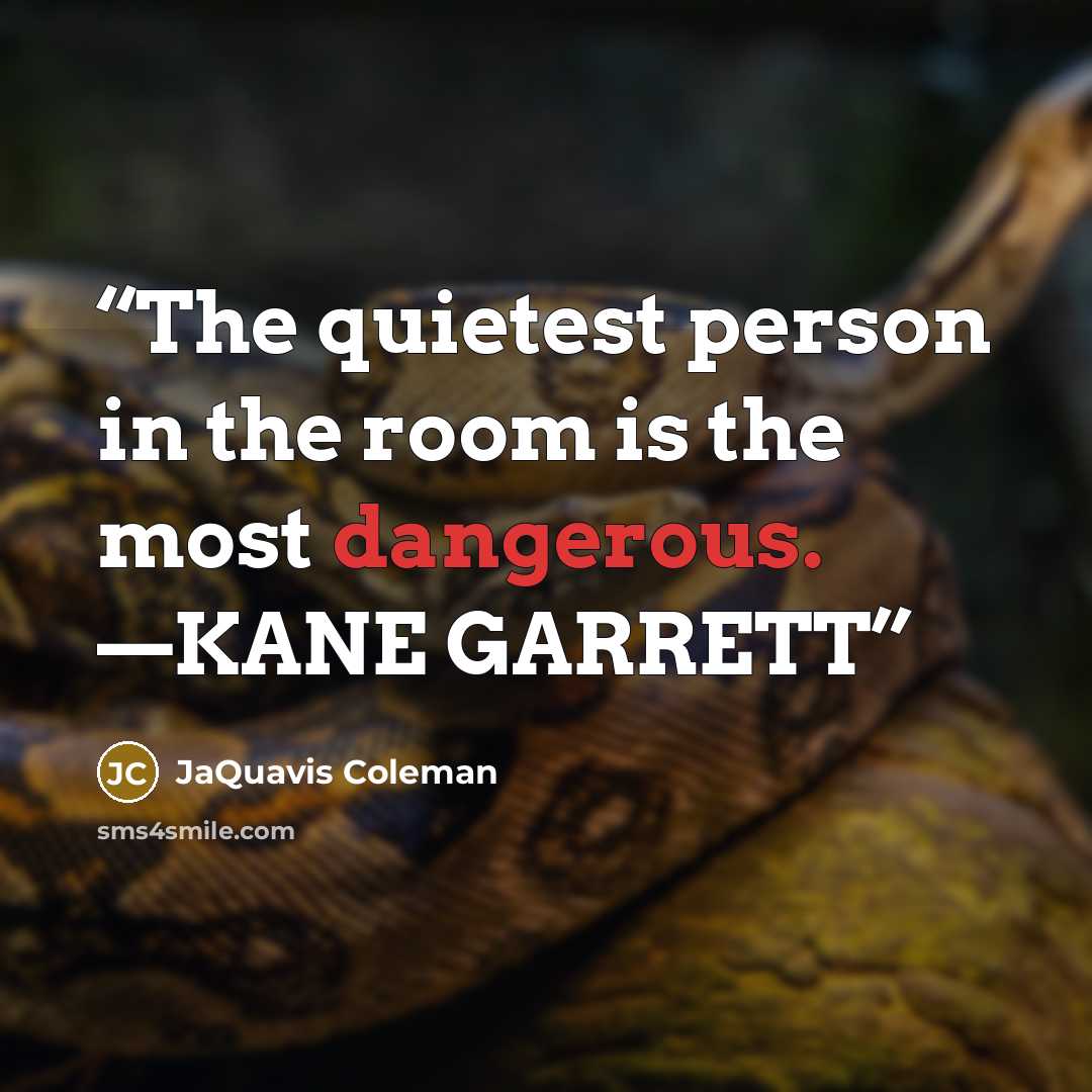 “The quietest person in the room is the most dangerous. —KANE GARRETT” quote by JaQuavis Coleman