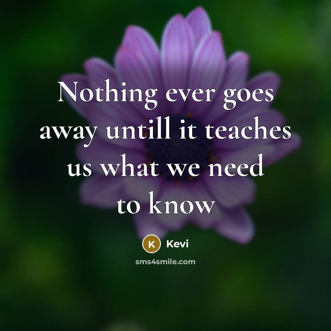 “Nothing ever goes away untill it teaches us what we need to know” quote by Kevi