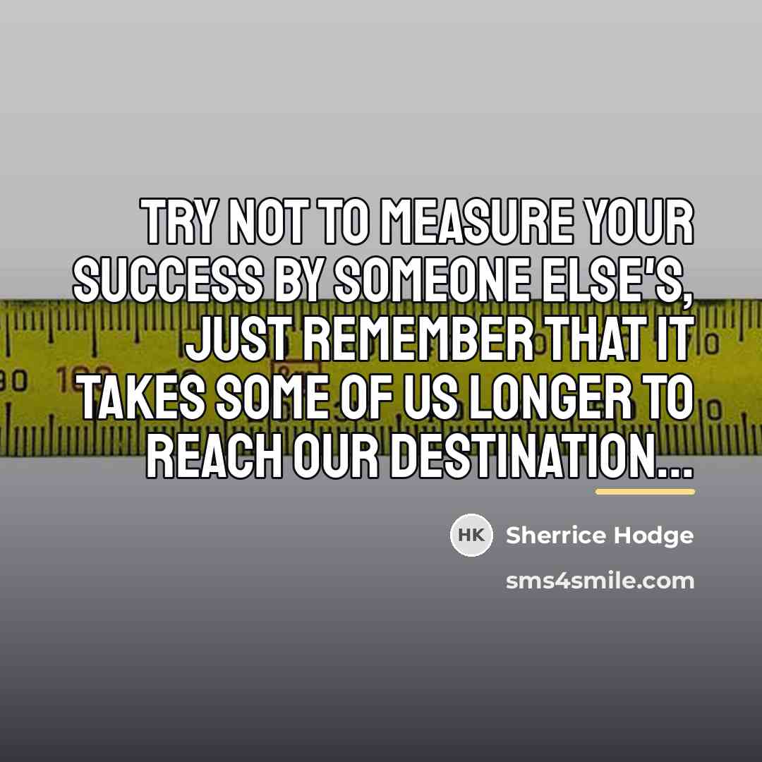 “Try not to measure your success by someone else's, just…” quote by Sherrice Hodge