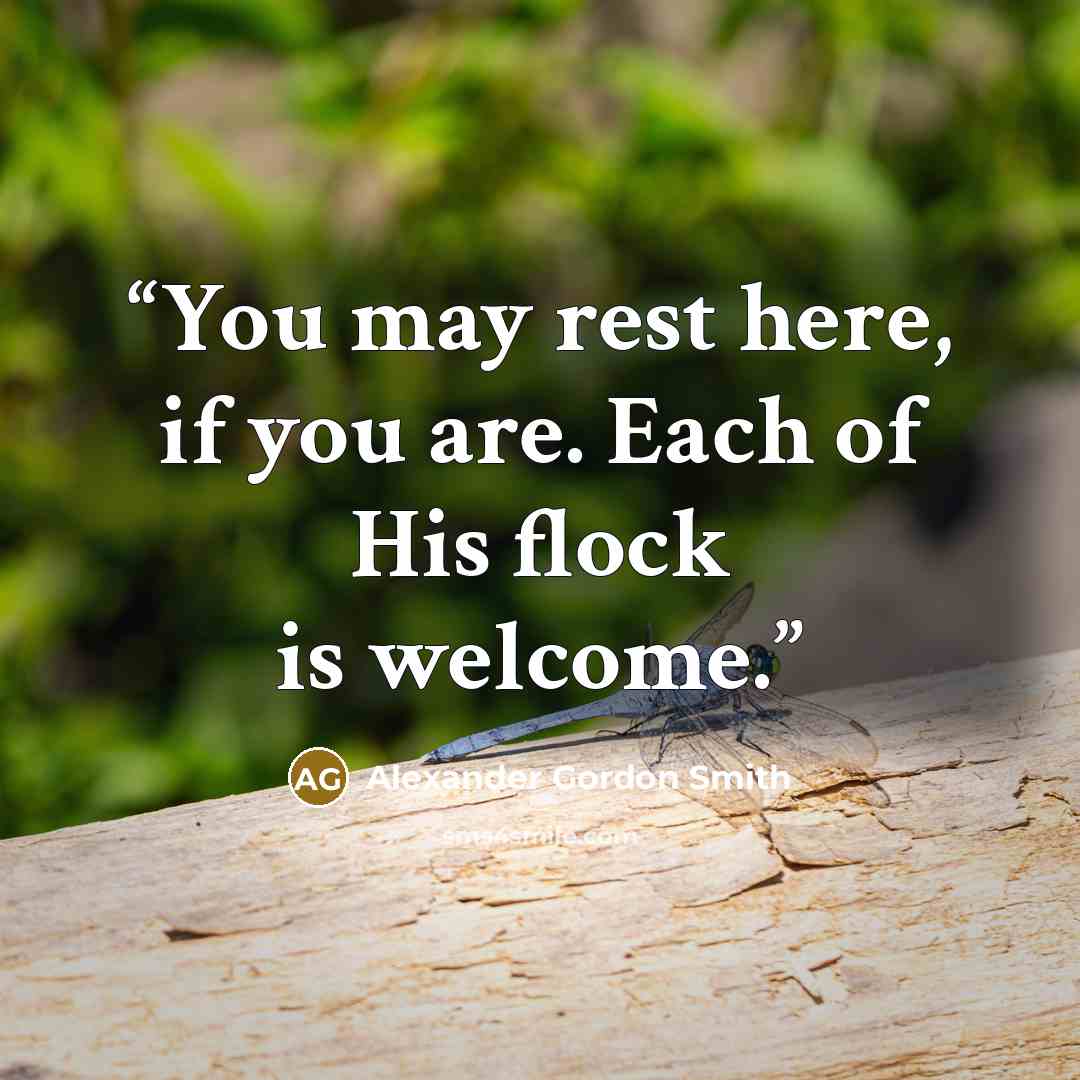 “You may rest here, if you are. Each of His flock is welcome.” quote by Alexander Gordon Smith