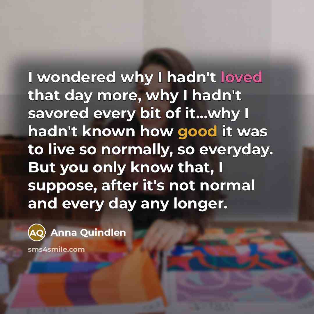 “I wondered why I hadn't loved that day more, why…” quote by Anna Quindlen