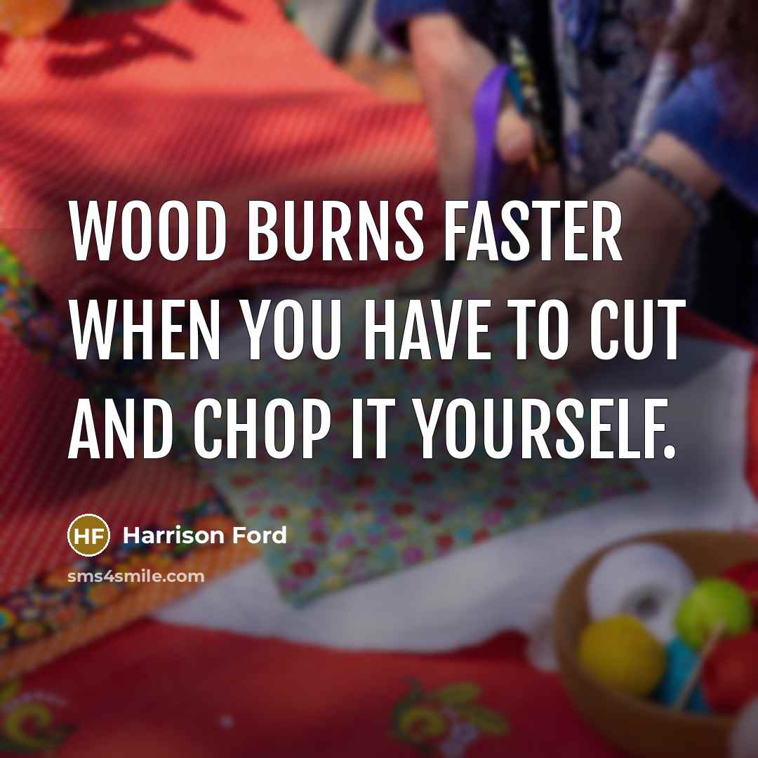 “Wood burns faster when you have to cut and chop…” quote by Harrison Ford