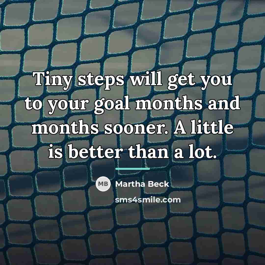 “Tiny steps will get you to your goal months and…” quote by Martha Beck