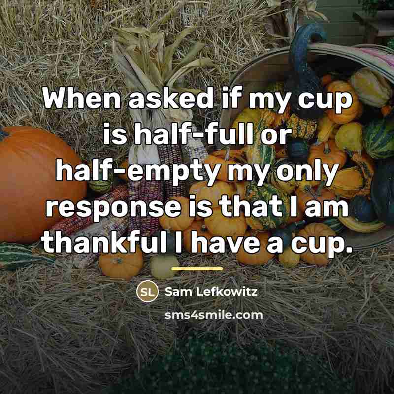 “When asked if my cup is half-full or half-empty my…” quote by Sam Lefkowitz