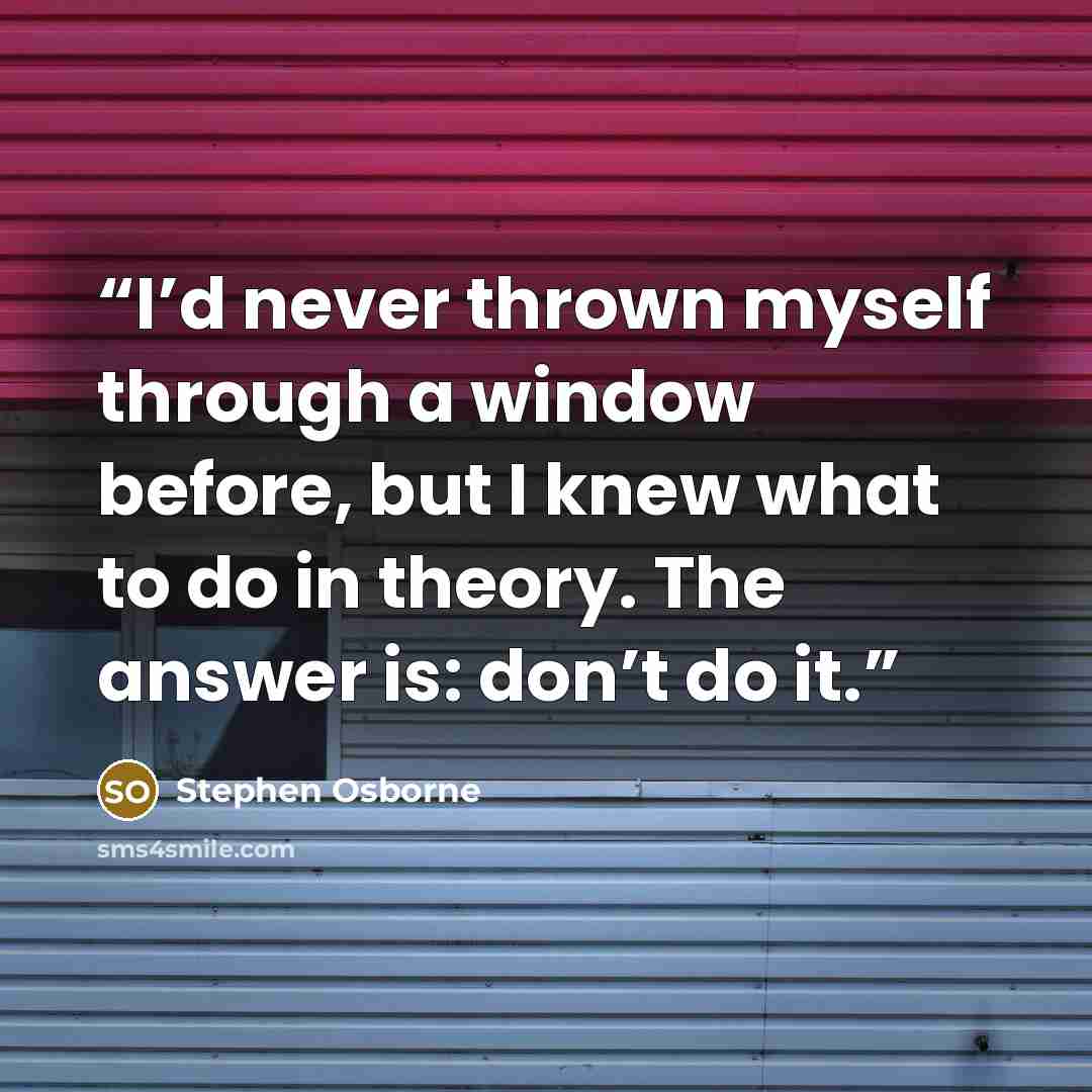 “I’d never thrown myself through a window before, but I knew what to do in theory. The answer is: don’t do it.” quote by Stephen Osborne