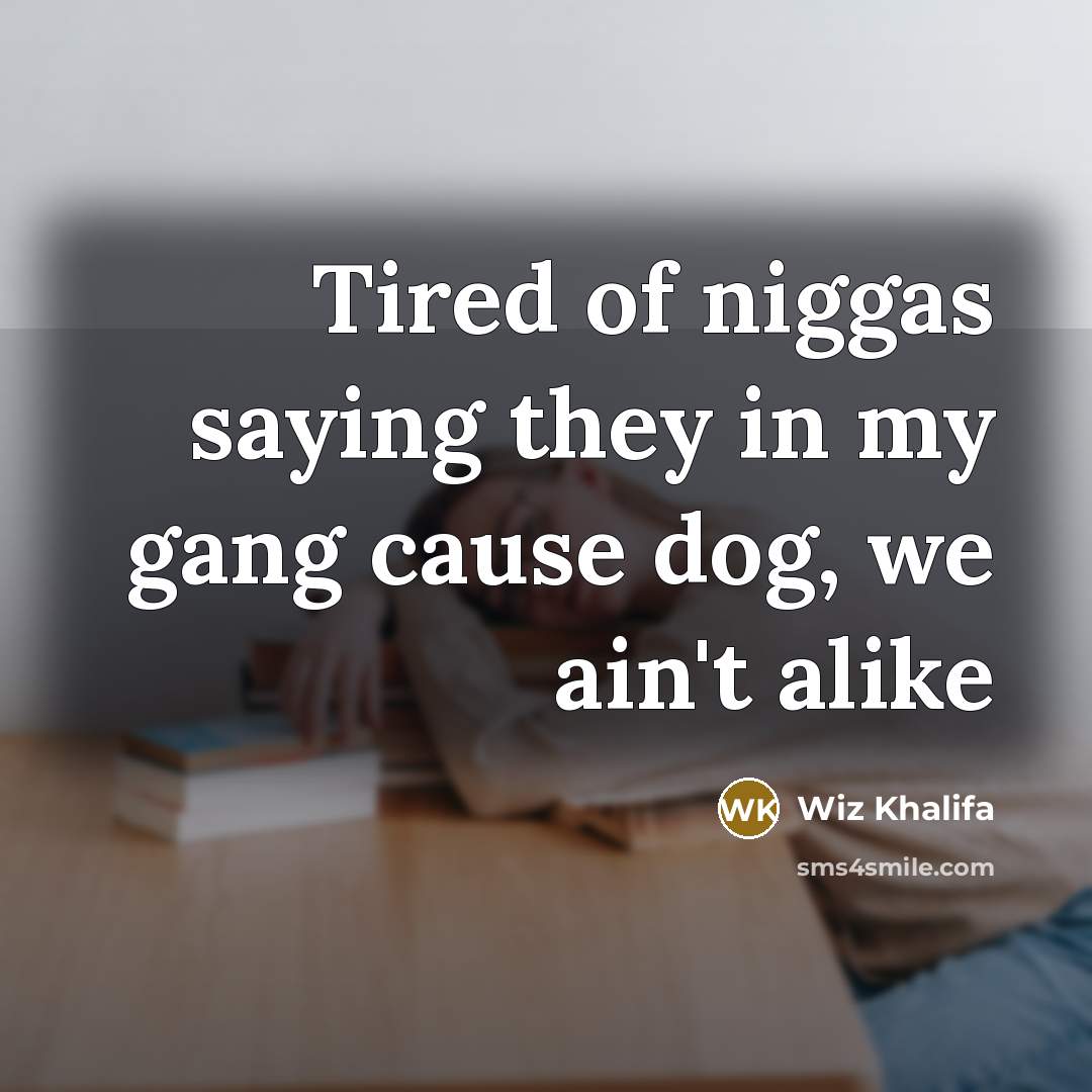 “Tired of niggas saying they in my gang cause dog,…” quote by Wiz Khalifa