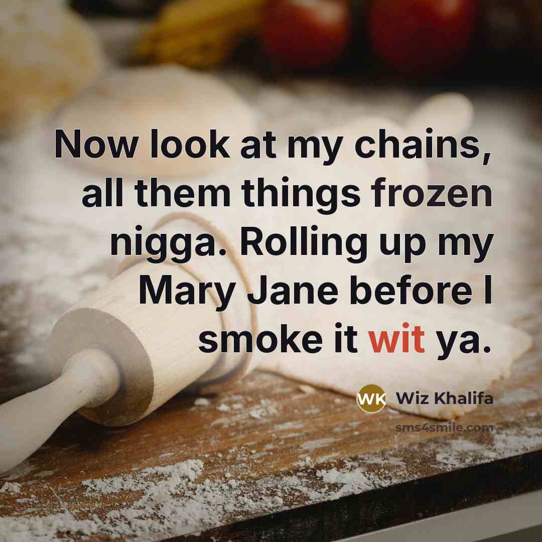 “Now look at my chains, all them things frozen nigga. Rolling up my Mary Jane before I smoke it wit ya.” quote by Wiz Khalifa