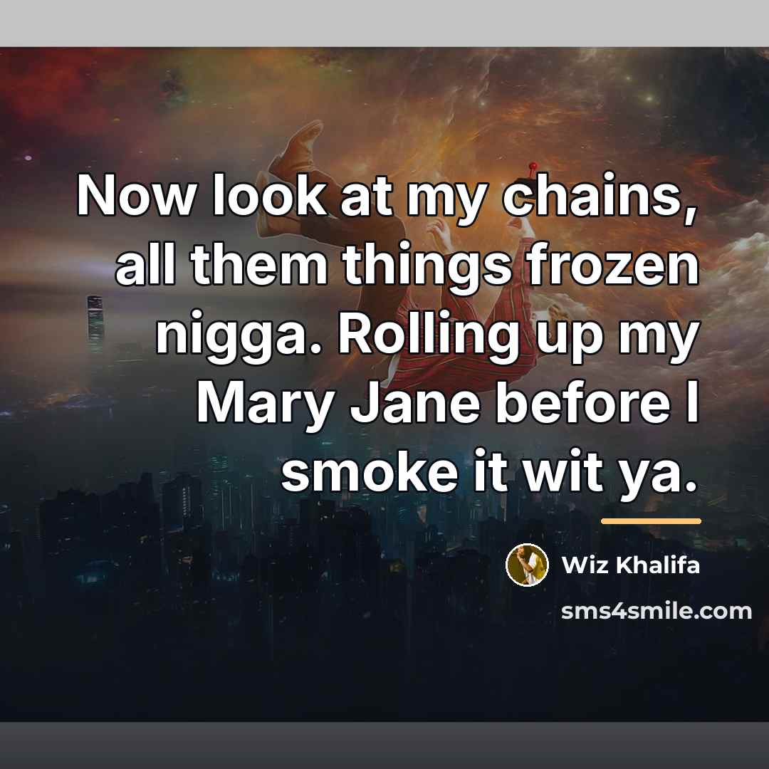 “Now look at my chains, all them things frozen nigga.…” quote by Wiz Khalifa