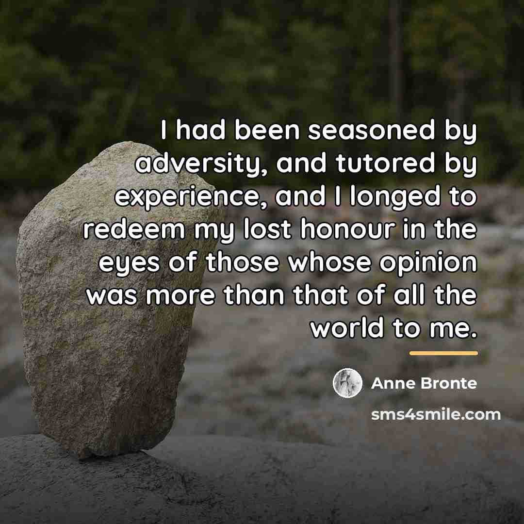 “I had been seasoned by adversity, and tutored by experience,…” quote by Anne Bronte