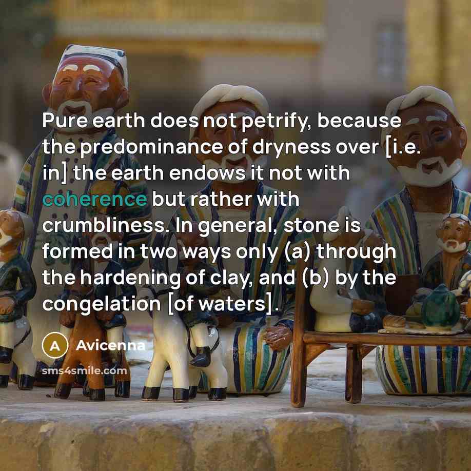 “Pure earth does not petrify, because the predominance of dryness…” quote by Avicenna