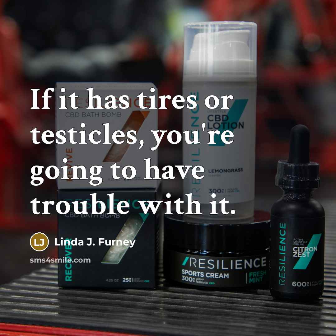 “If it has tires or testicles, you're going to have trouble with it.” quote by Linda J. Furney