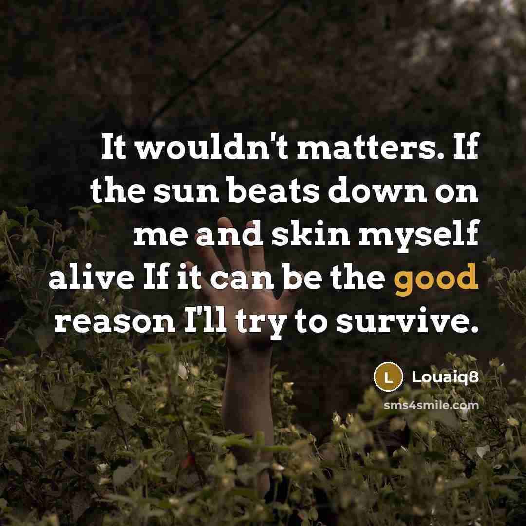 “It wouldn't matters. If the sun beats down on me and skin myself alive If it can be the good reason I'll try to survive.” quote by Louaiq8