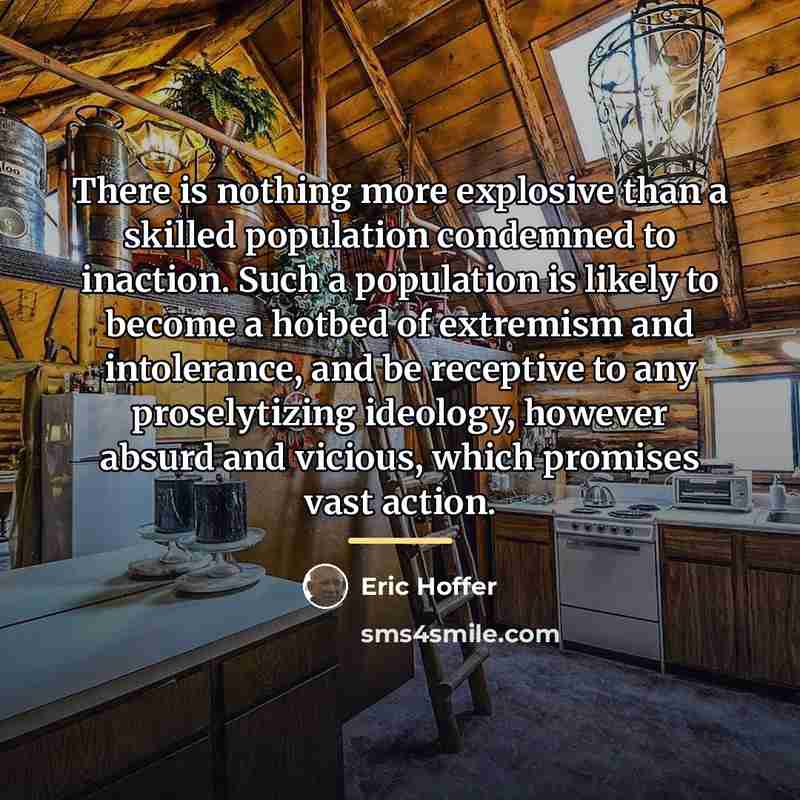“There is nothing more explosive than a skilled population condemned…” quote by Eric Hoffer
