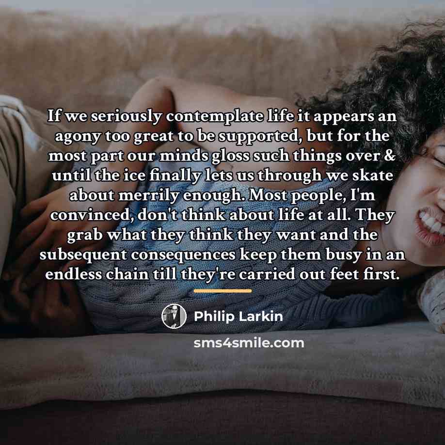 “If we seriously contemplate life it appears an agony too…” quote by Philip Larkin