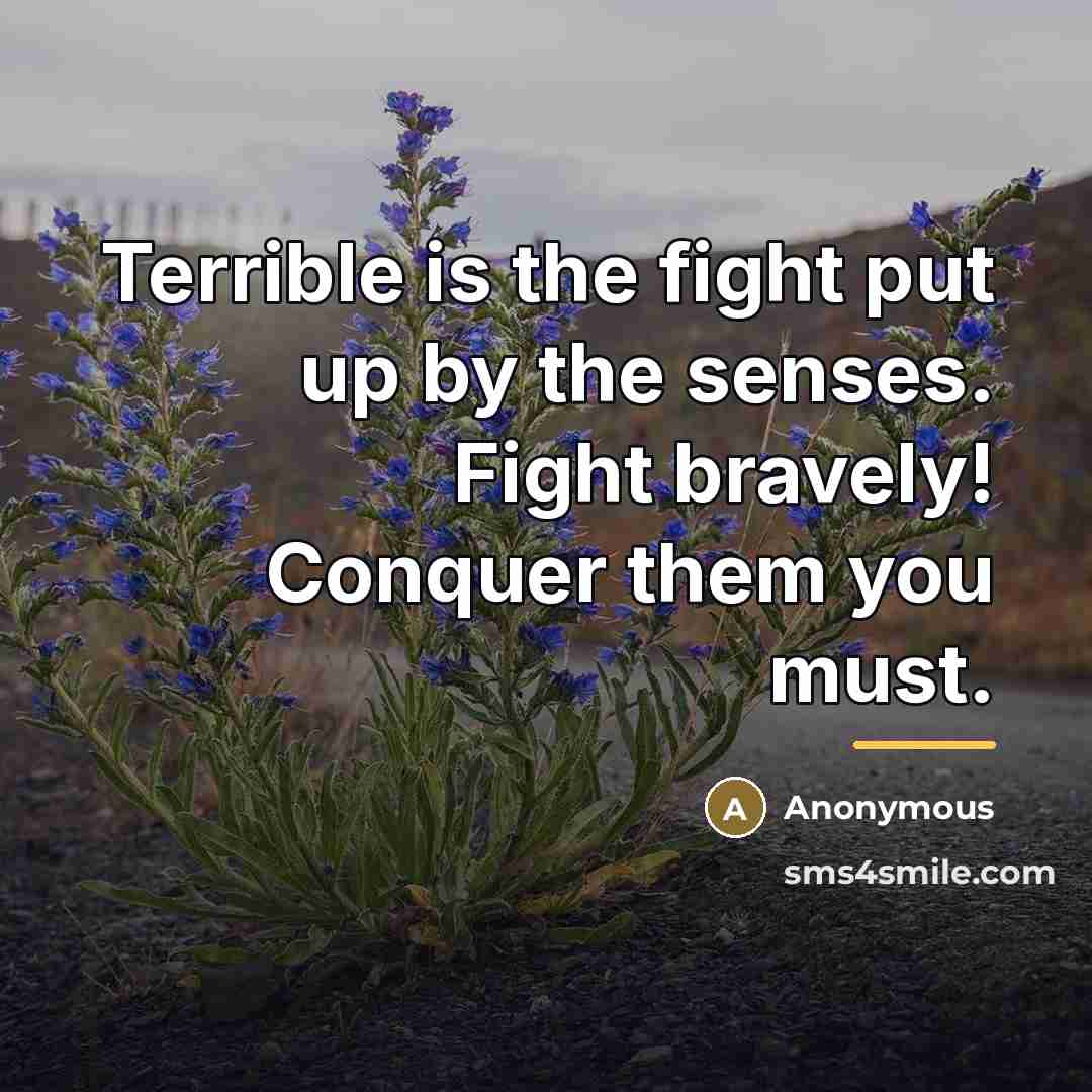 “Terrible is the fight put up by the senses. Fight…” quote by Anonymous