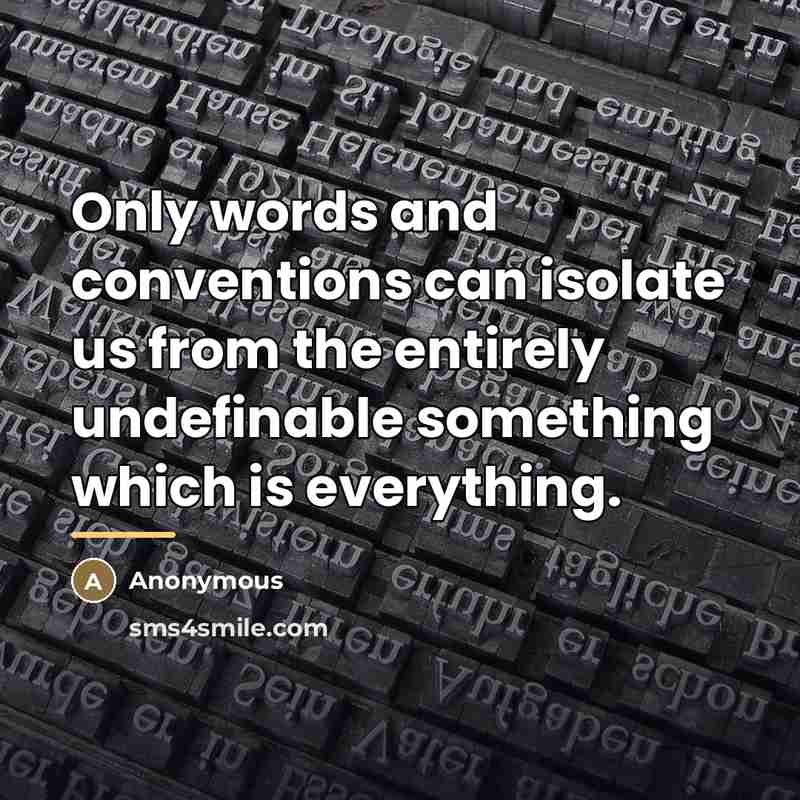 “Only words and conventions can isolate us from the entirely…” quote by Anonymous