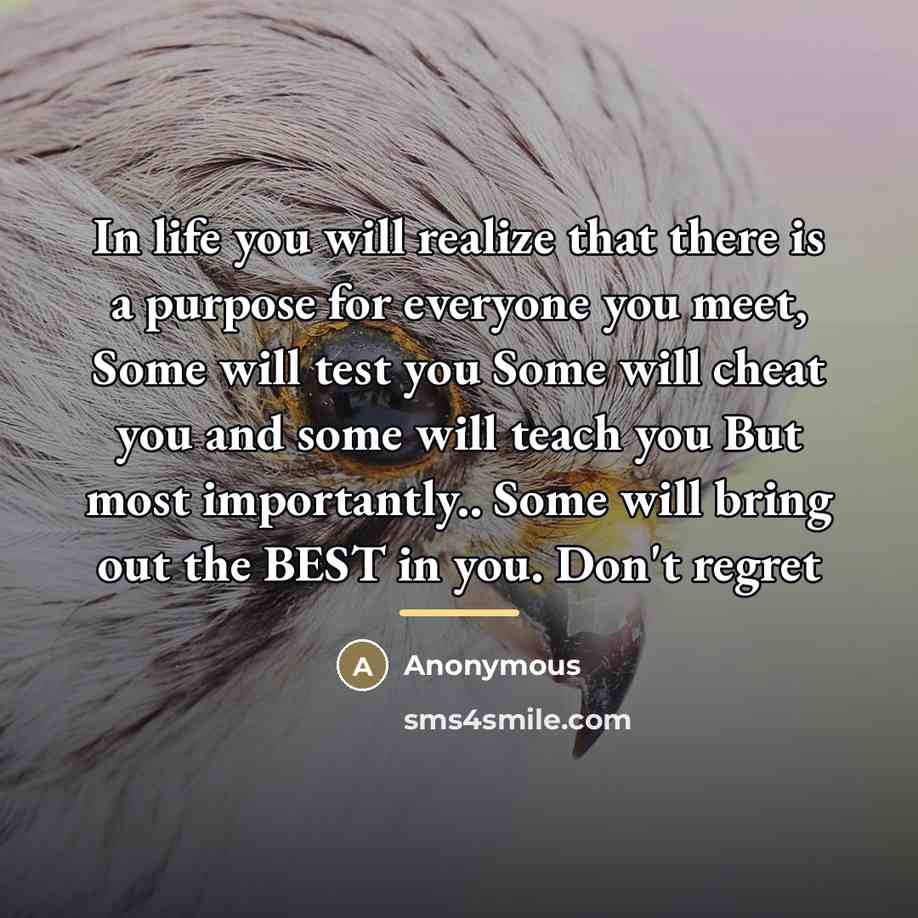 “In life you will realize that there is a purpose…” quote by Anonymous