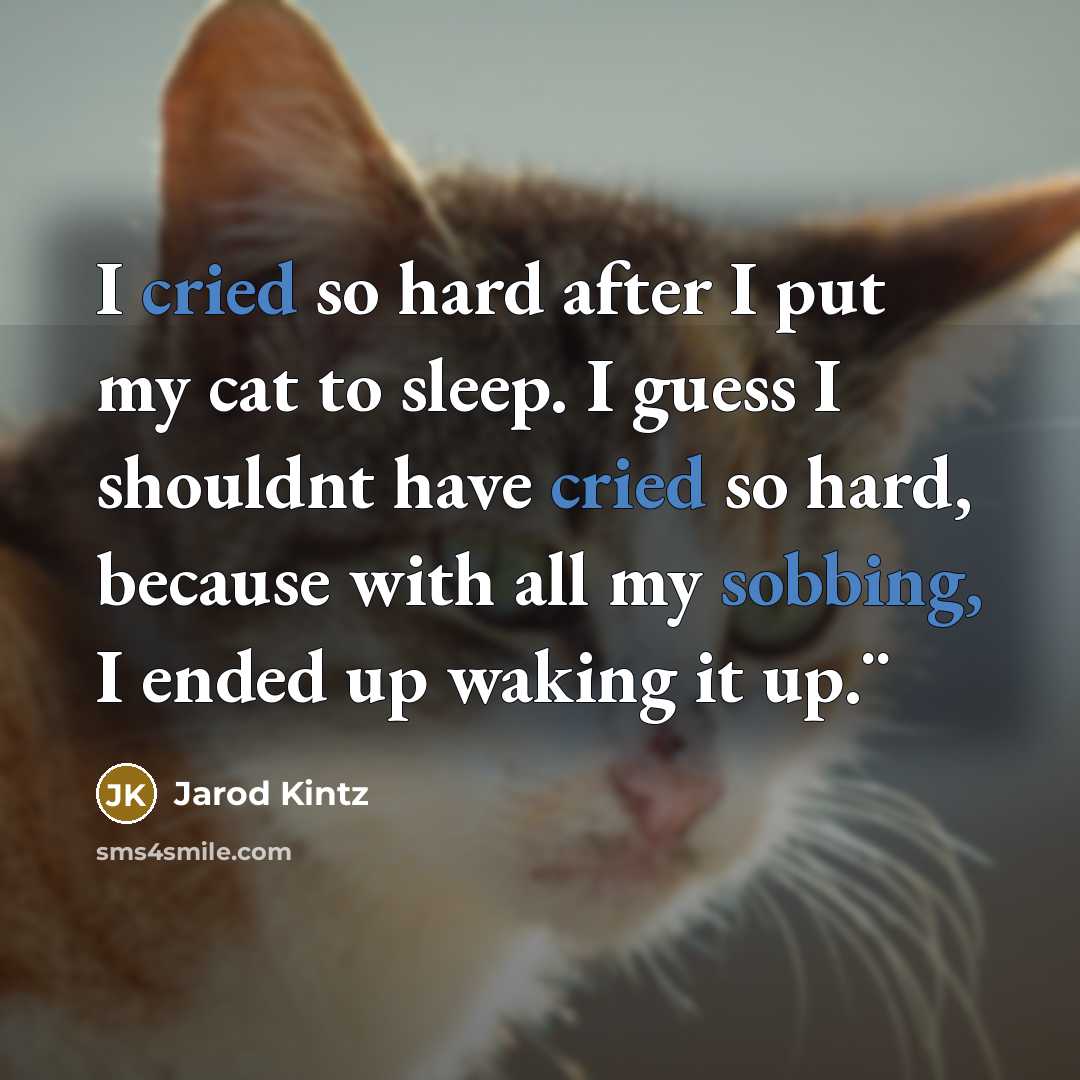 “I cried so hard after I put my cat to sleep. I guess I shouldnt have cried so hard, because with all my sobbing, I ended up waking it up.¨” quote by Jarod Kintz