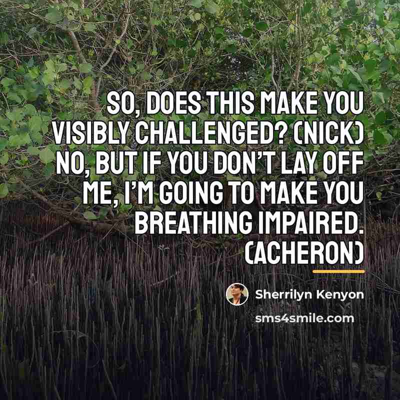 “So, does this make you visibly challenged? (Nick) No, but…” quote by Sherrilyn Kenyon