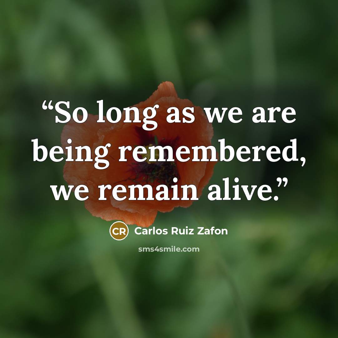 “So long as we are being remembered, we remain alive.” quote by Carlos Ruiz Zafón