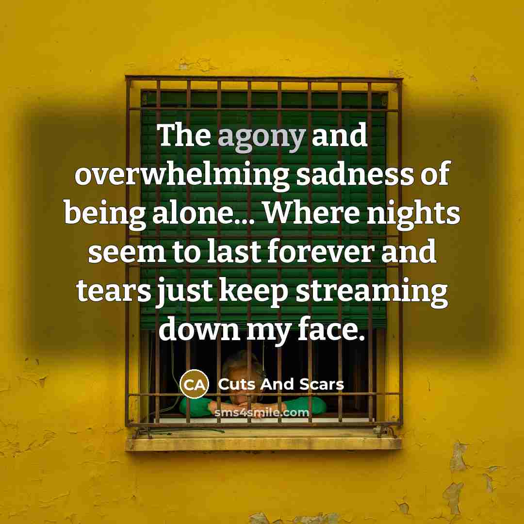 “The agony and overwhelming sadness of being alone... Where nights…” quote by Cuts And Scars