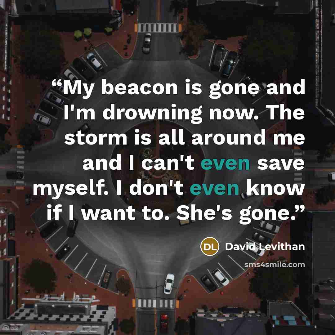 “My beacon is gone and I'm drowning now. The storm is all around me and I can't even save myself. I don't even know if I want to. She's gone.” quote by David Levithan