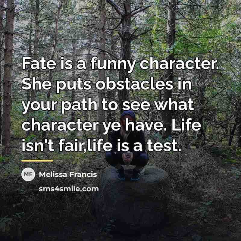 “Fate is a funny character. She puts obstacles in your…” quote by Melissa Francis