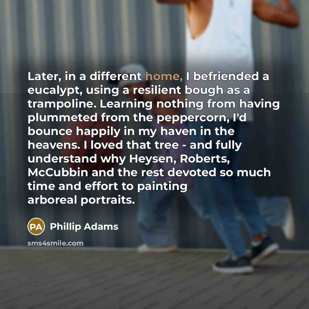 “Later, in a different home, I befriended a eucalypt, using…” quote by Phillip Adams