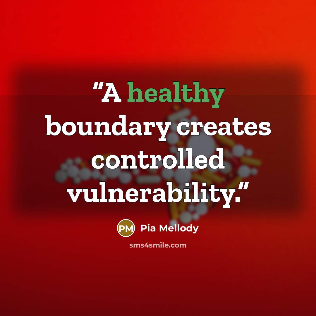 “A healthy boundary creates controlled vulnerability.” quote by Pia Mellody