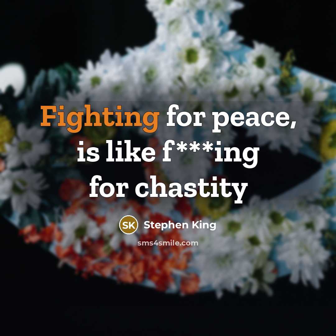 “Fighting for peace, is like f***ing for chastity…” quote by Stephen King