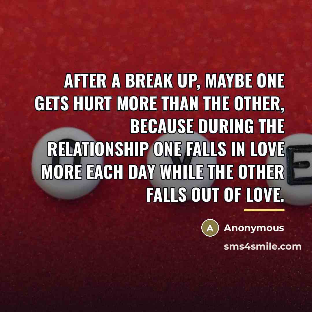 “After a break up, maybe one gets hurt more than…” quote by Anonymous