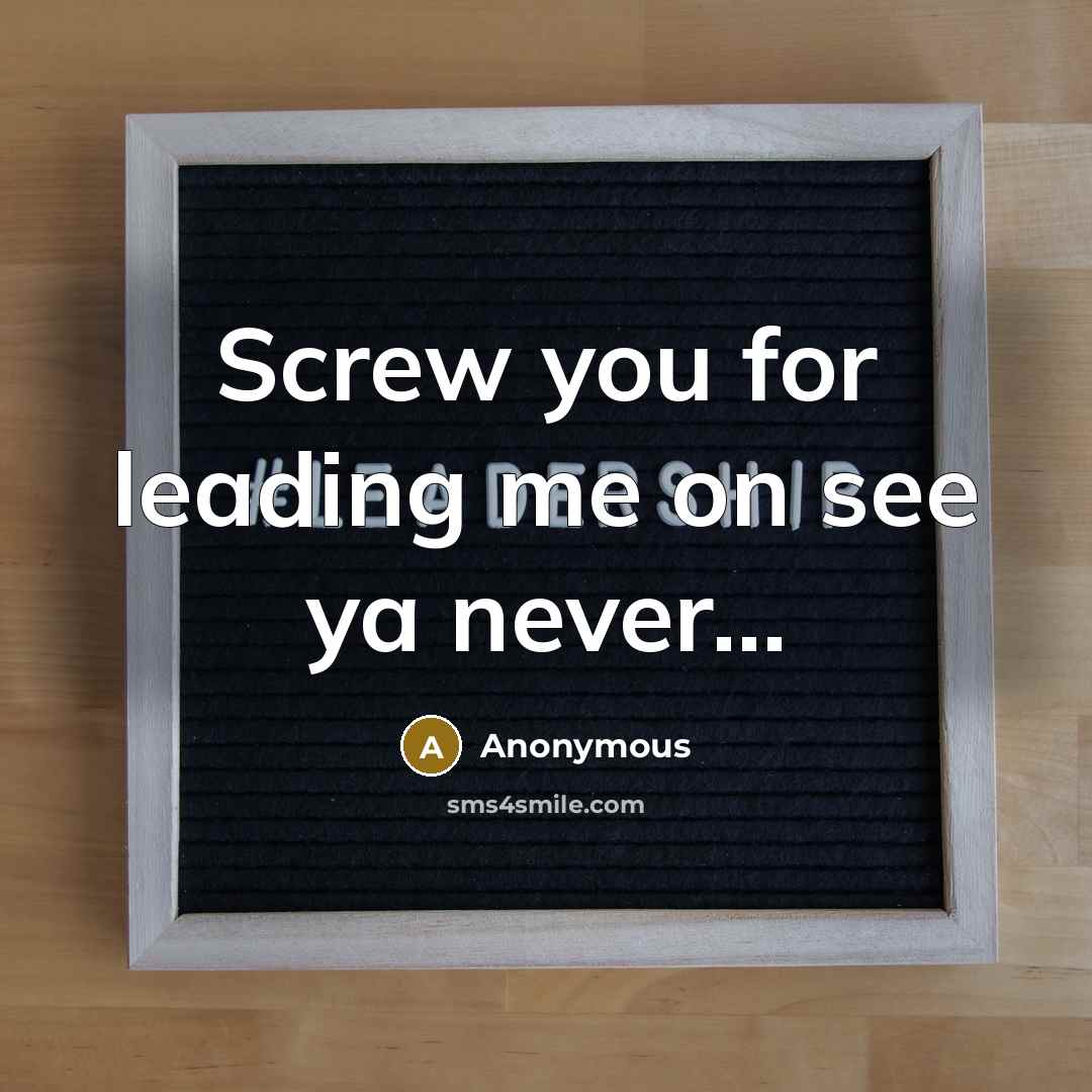 “Screw you for leading me on see ya never...” quote by Anonymous