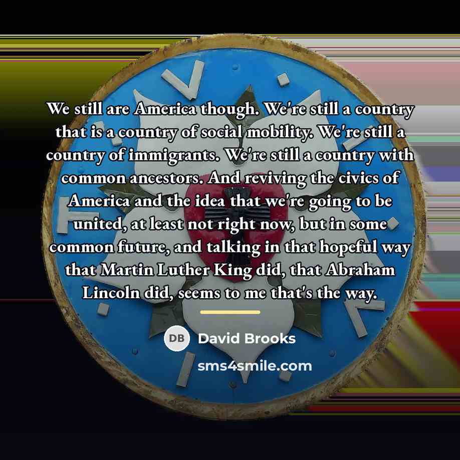 “We still are America though. We're still a country that…” quote by David Brooks