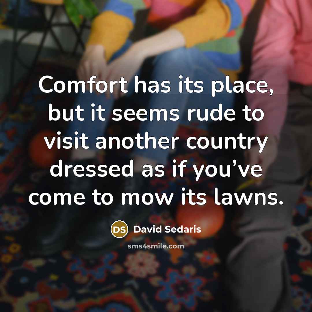 “Comfort has its place, but it seems rude to visit…” quote by David Sedaris
