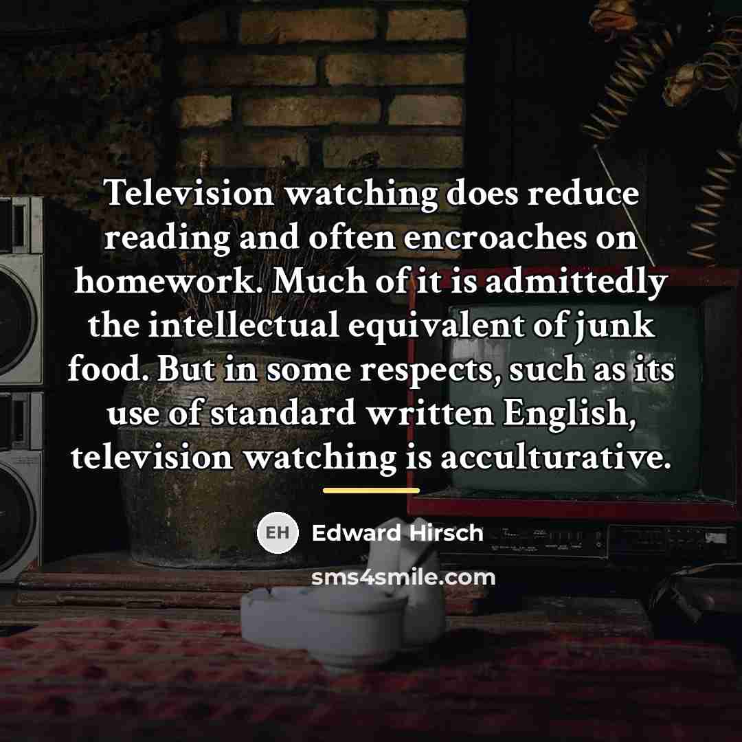 “Television watching does reduce reading and often encroaches on homework.…” quote by Edward Hirsch