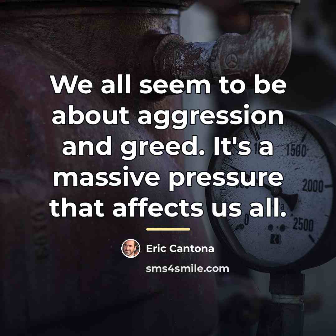 “We all seem to be about aggression and greed. It's…” quote by Eric Cantona