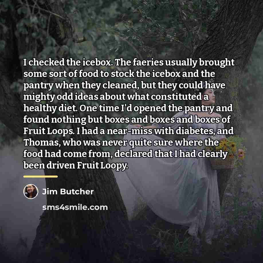“I checked the icebox. The faeries usually brought some sort…” quote by Jim Butcher