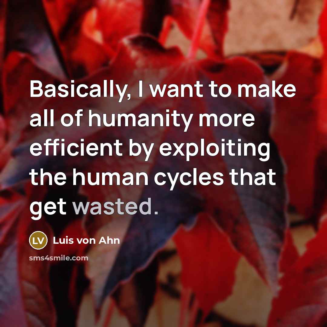 “Basically, I want to make all of humanity more efficient…” quote by Luis von Ahn